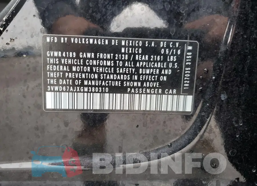 3VWD67AJXGM380310 Photo# 13