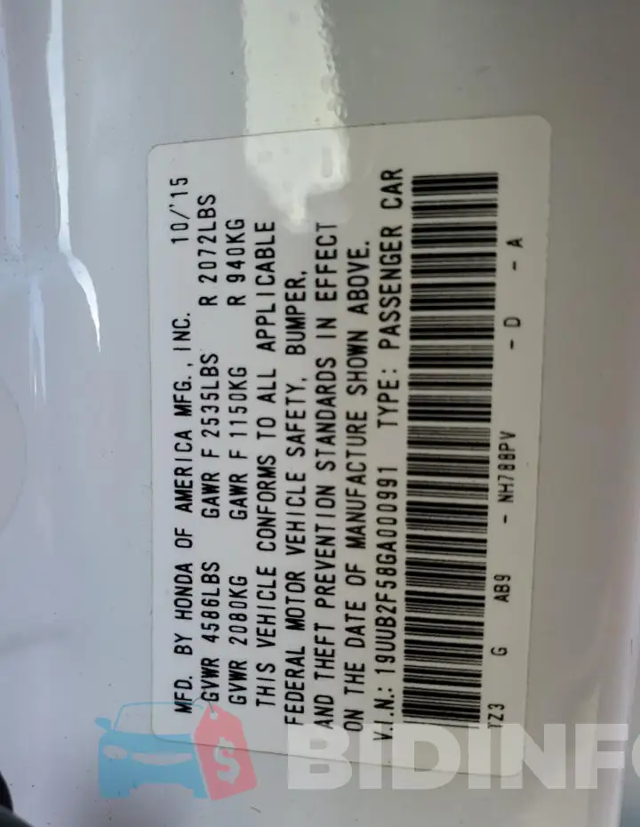 19UUB2F58GA000991 Photo# 12