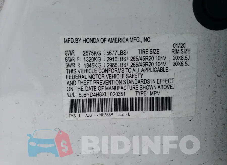 5J8YD4H8XLL020351 Photo# 12