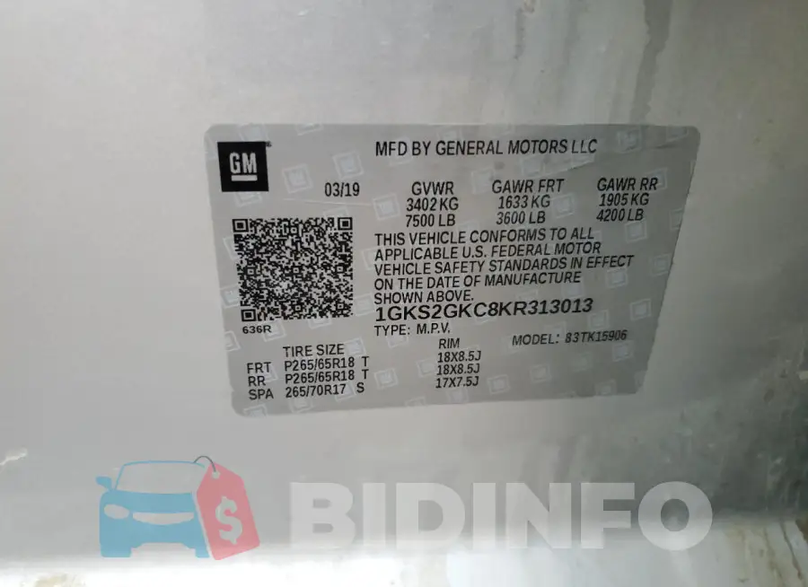 1GKS2GKC8KR313013 Photo# 12