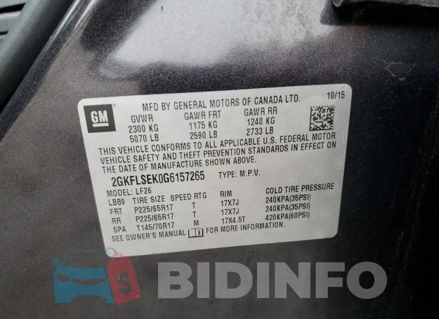 2GKFLSEK0G6157265 Photo# 12