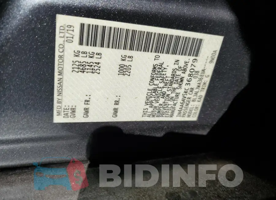 1N4AA6AV5KC368079 Photo# 12