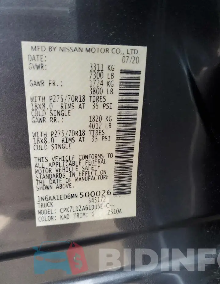 1N6AA1ED6MN500026 Photo# 12