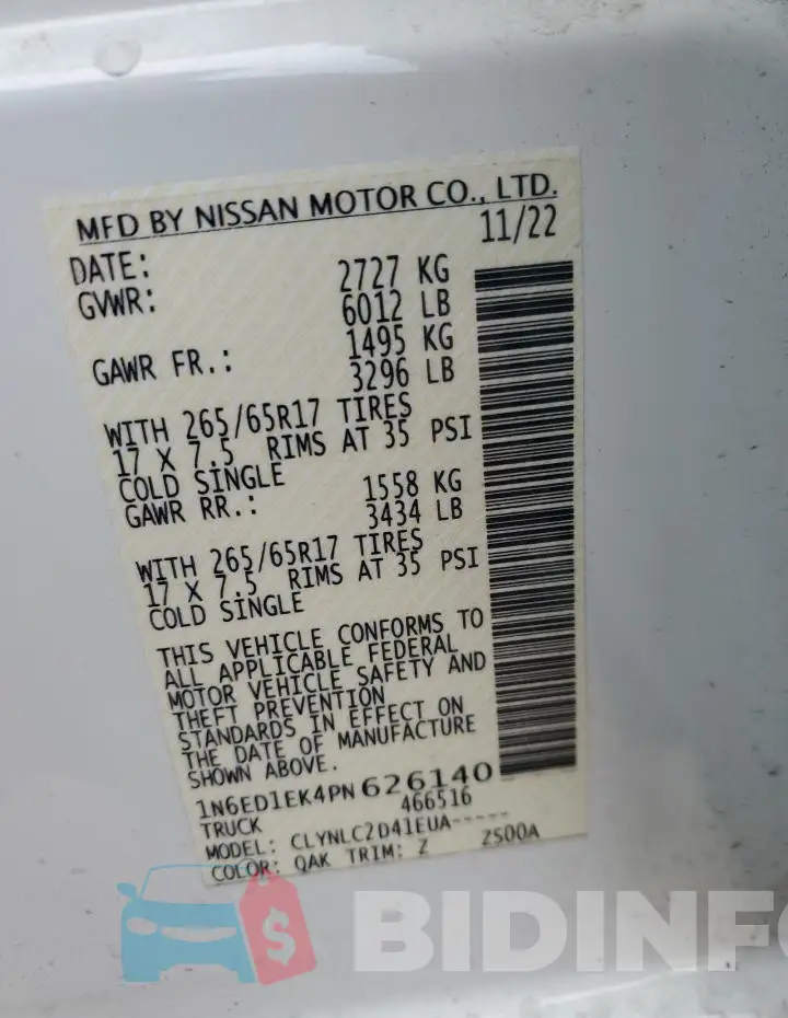1N6ED1EK4PN626140 Photo# 12
