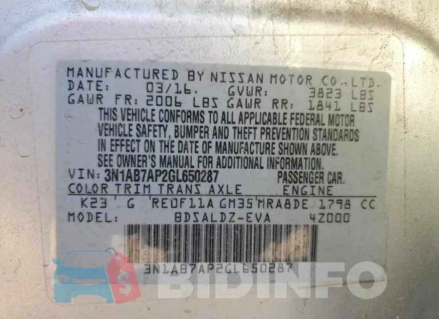 3N1AB7AP2GL650287 Photo# 13