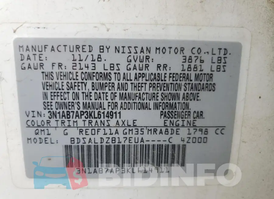3N1AB7AP3KL614911 Photo# 12
