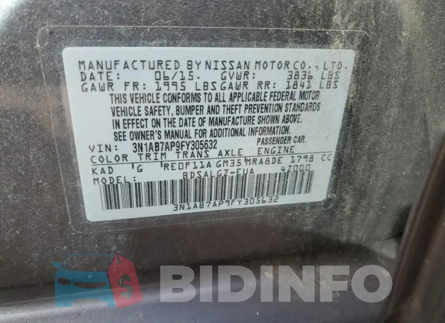 3N1AB7AP9FY305632 Photo# 12