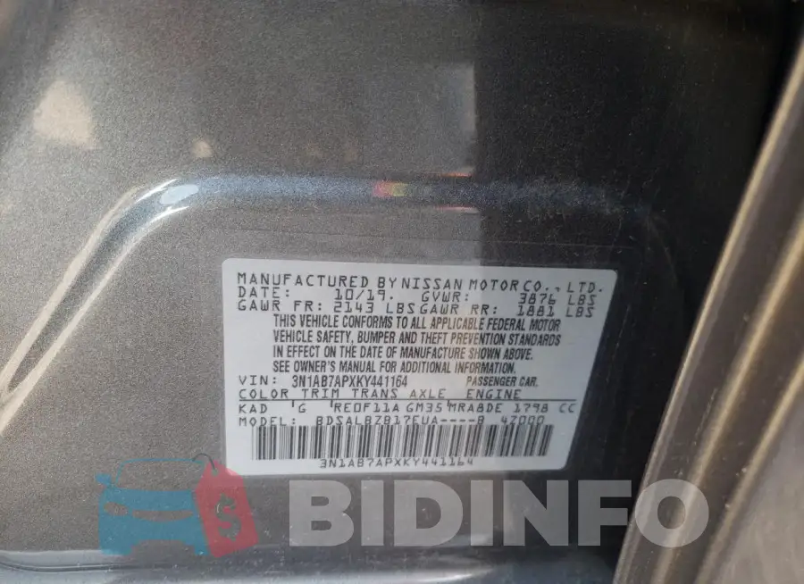 3N1AB7APXKY441164 Photo# 13