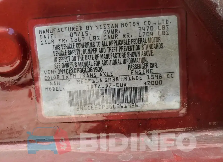 3N1CE2CP3GL361936 Photo# 13