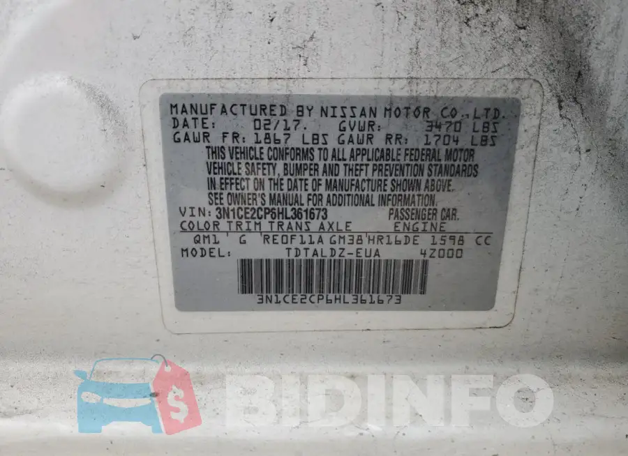 3N1CE2CP6HL361673 Photo# 13
