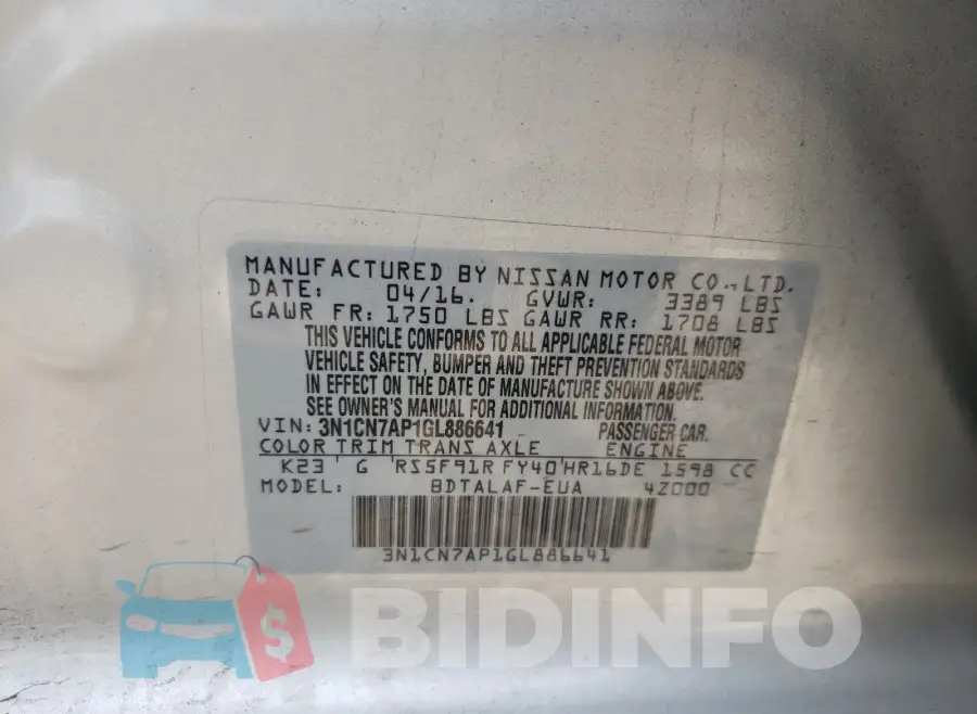 3N1CN7AP1GL886641 Photo# 10