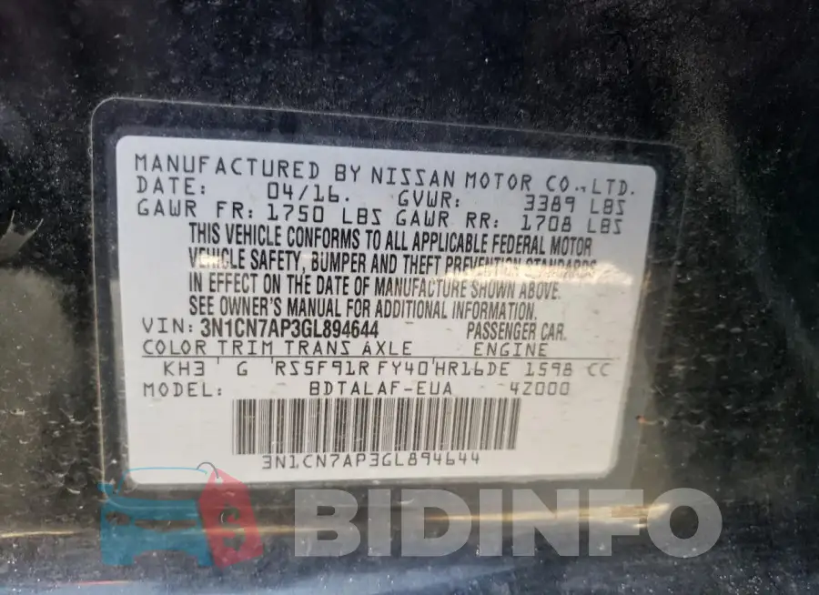 3N1CN7AP3GL894644 Photo# 12