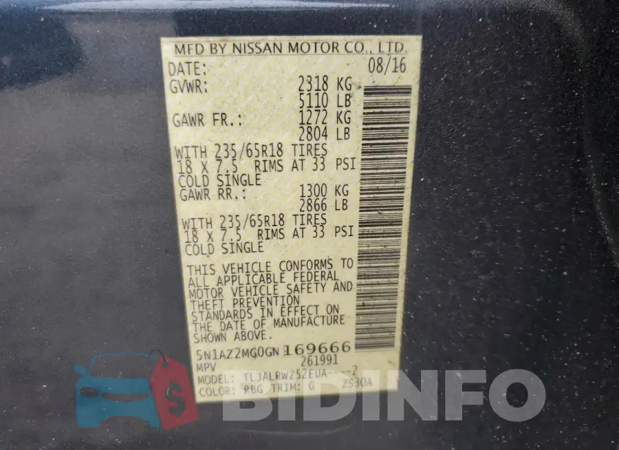 5N1AZ2MG0GN169666 Photo# 13