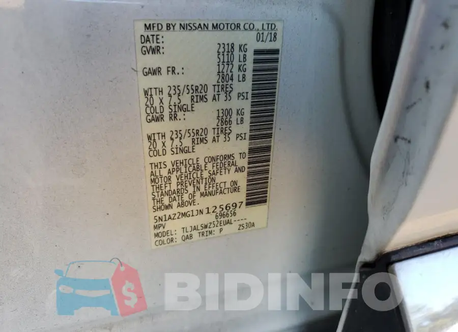 5N1AZ2MG1JN125697 Photo# 13