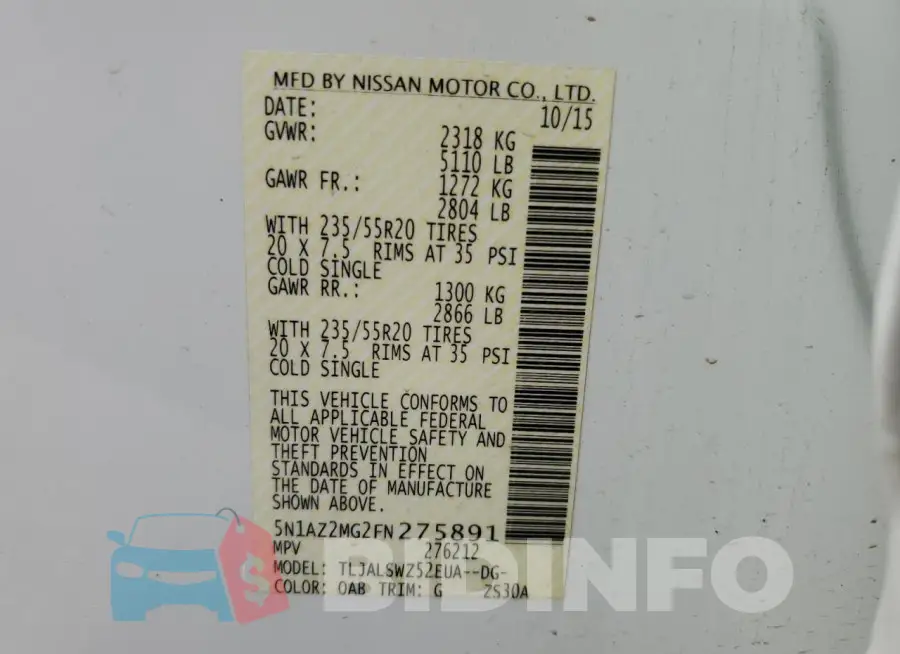 5N1AZ2MG2FN275891 Photo# 14