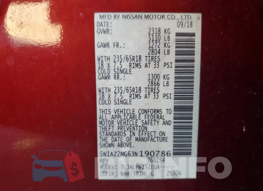 5N1AZ2MG6JN190786 Photo# 12