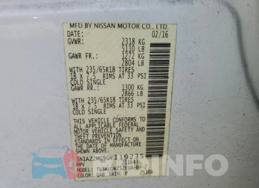 5N1AZ2MG9GN119235 Photo# 14