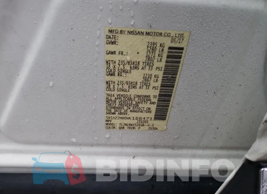 5N1AZ2MH0HN166471 Photo# 13