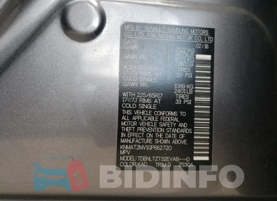 KNMAT2MV1GP662720 Photo# 12