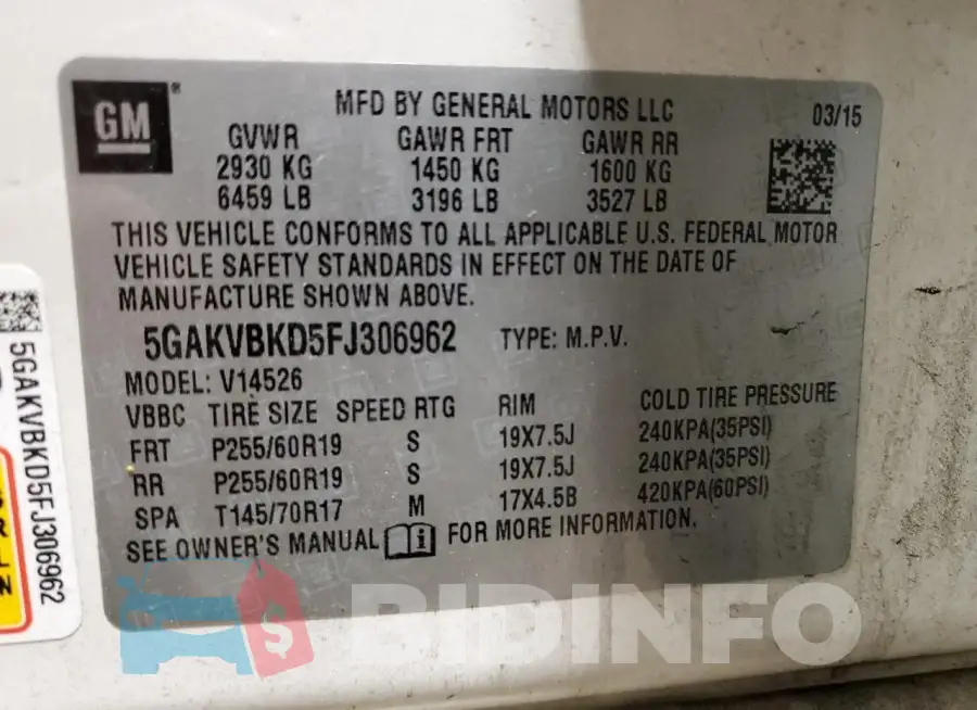5GAKVBKD5FJ306962 Photo# 13