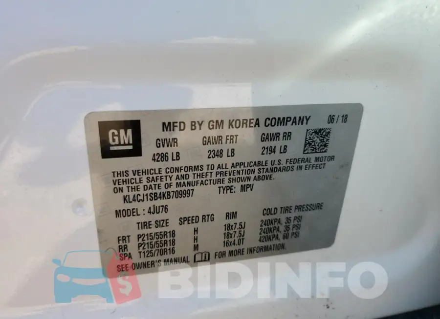 KL4CJ1SB4KB709997 Photo# 13
