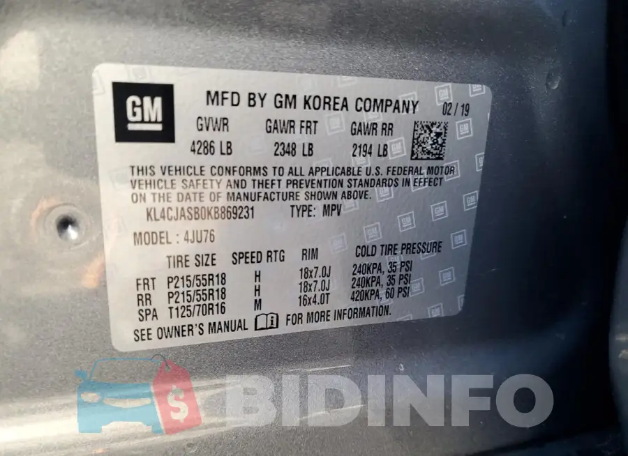 KL4CJASB0KB869231 Photo# 12