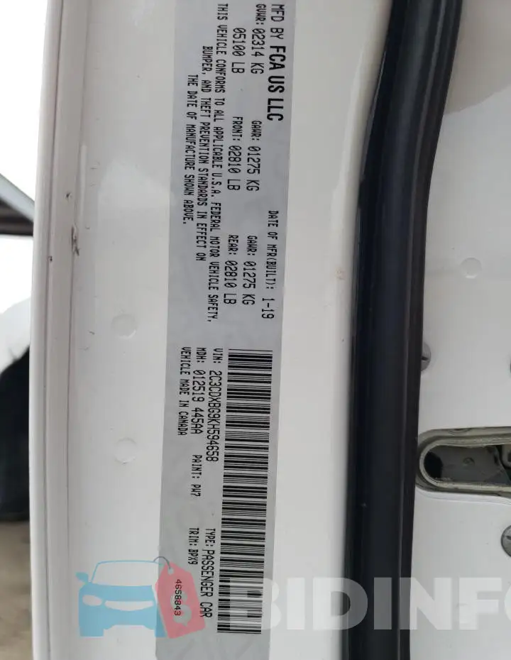 2C3CDXBG9KH594658 Photo# 12