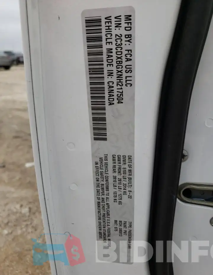 2C3CDXBGXNH217504 Photo# 12