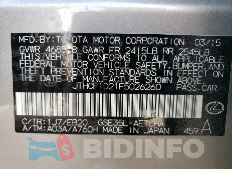 JTHCF1D21F5026260 Photo# 13