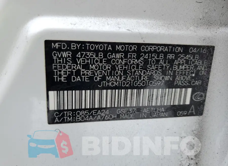 JTHCM1D21G5010597 Photo# 12