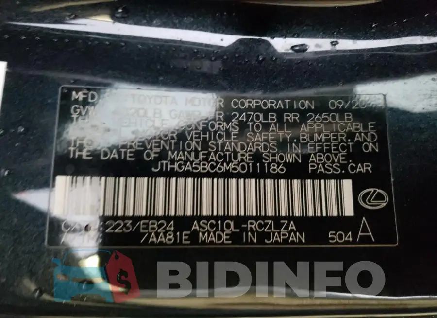 JTHGA5BC6M5011186 Photo# 13