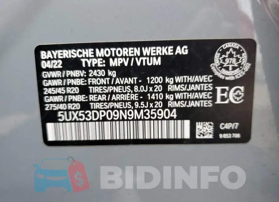 5UX53DP09N9M35904 Photo# 14