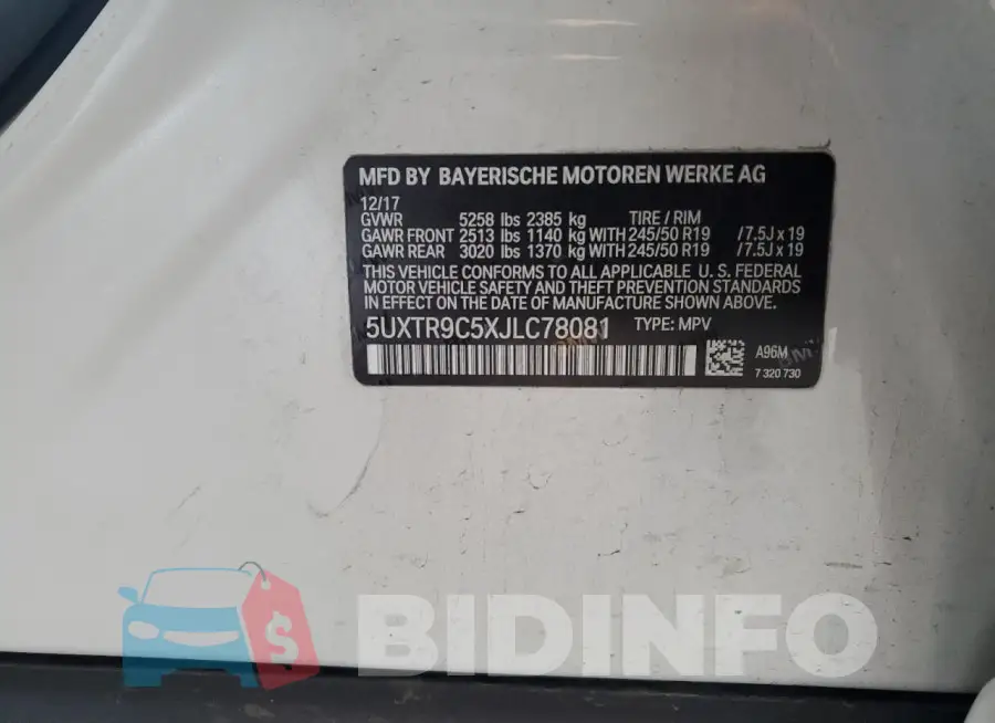 5UXTR9C5XJLC78081 Photo# 13