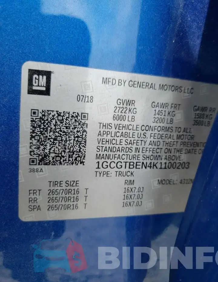 1GCGTBEN4K1100203 Photo# 12