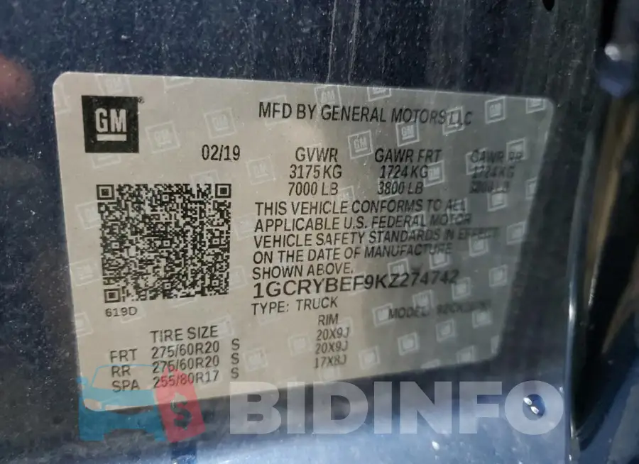 1GCRYBEF9KZ274742 Photo# 12