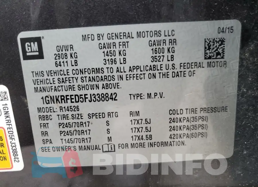 1GNKRFED5FJ338842 Photo# 13