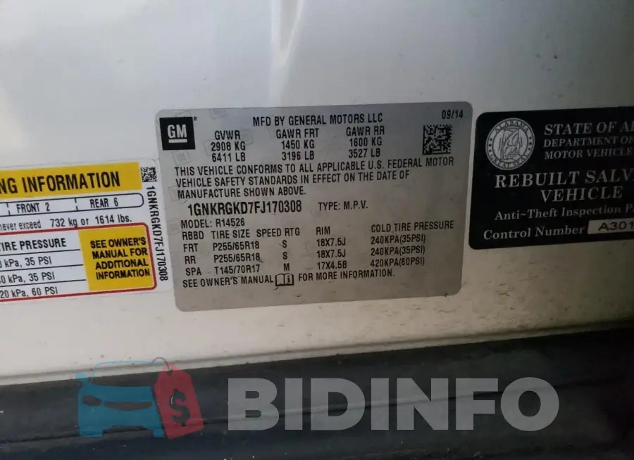 1GNKRGKD7FJ170308 Photo# 12