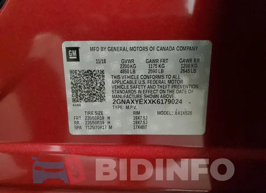 2GNAXYEXXK6179024 Photo# 13