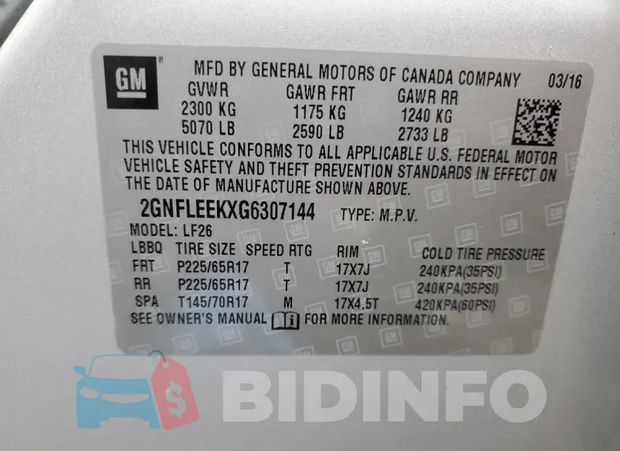 2GNFLEEKXG6307144 Photo# 13