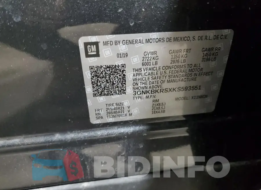 3GNKBKRSXKS593551 Photo# 12