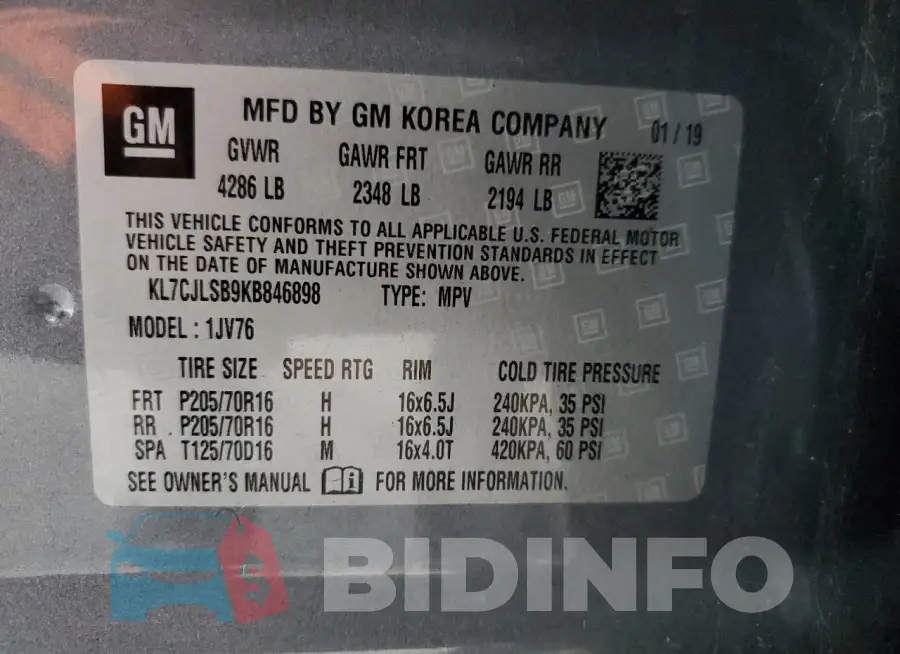 KL7CJLSB9KB846898 Photo# 12