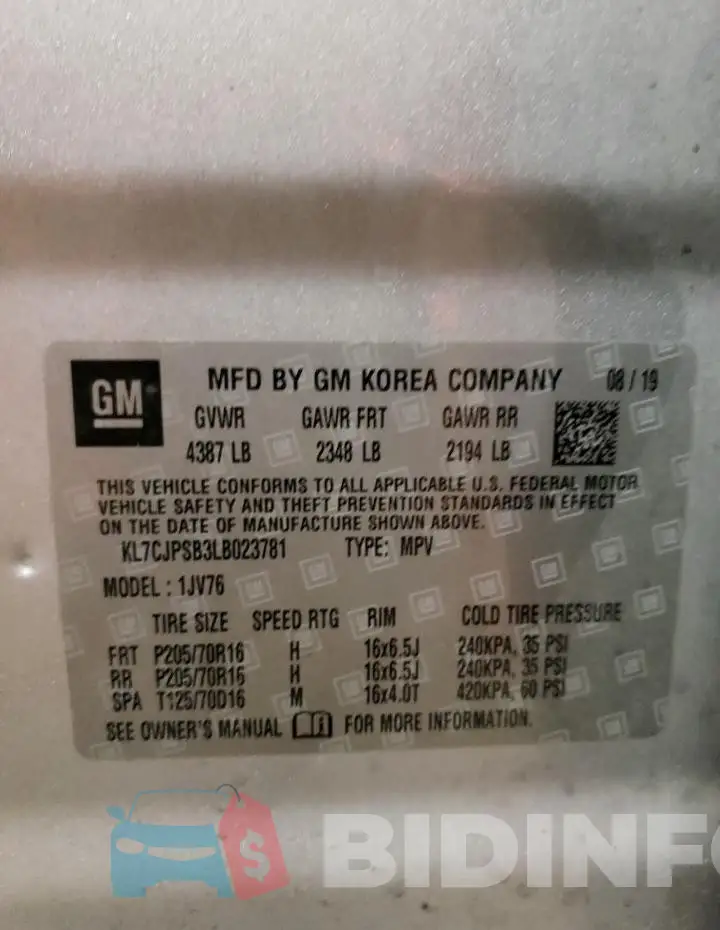 KL7CJPSB3LB023781 Photo# 13