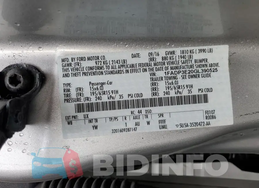 1FADP3E20GL390525 Photo# 12