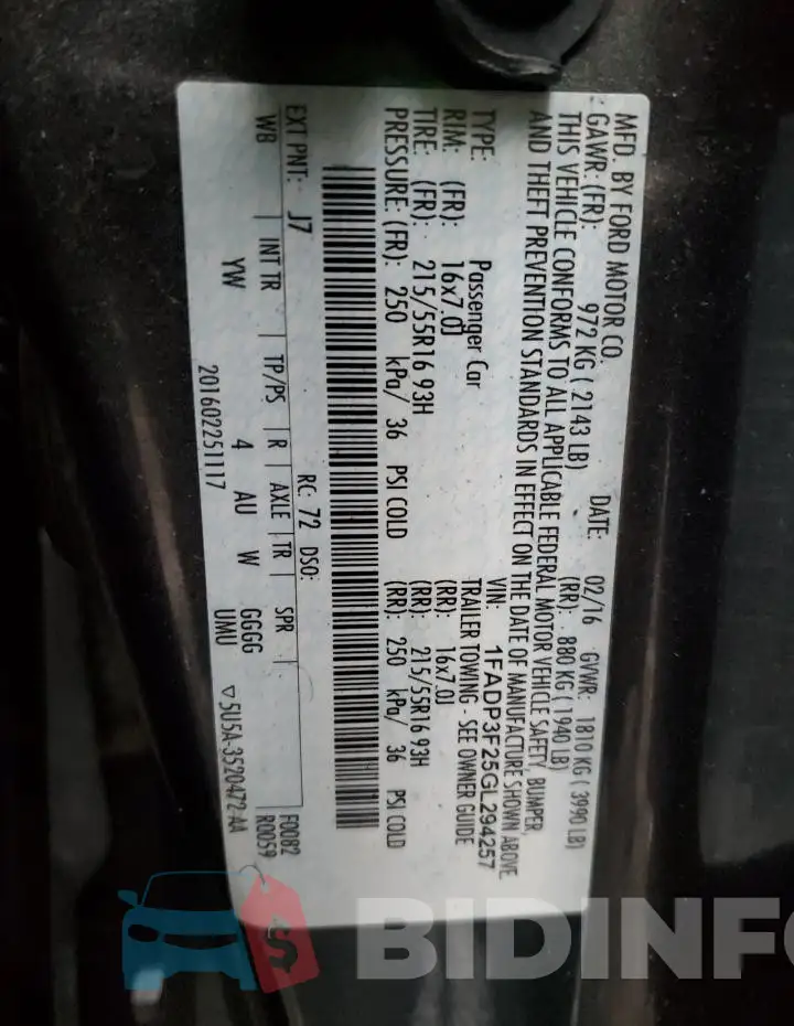1FADP3F25GL294257 Photo# 12