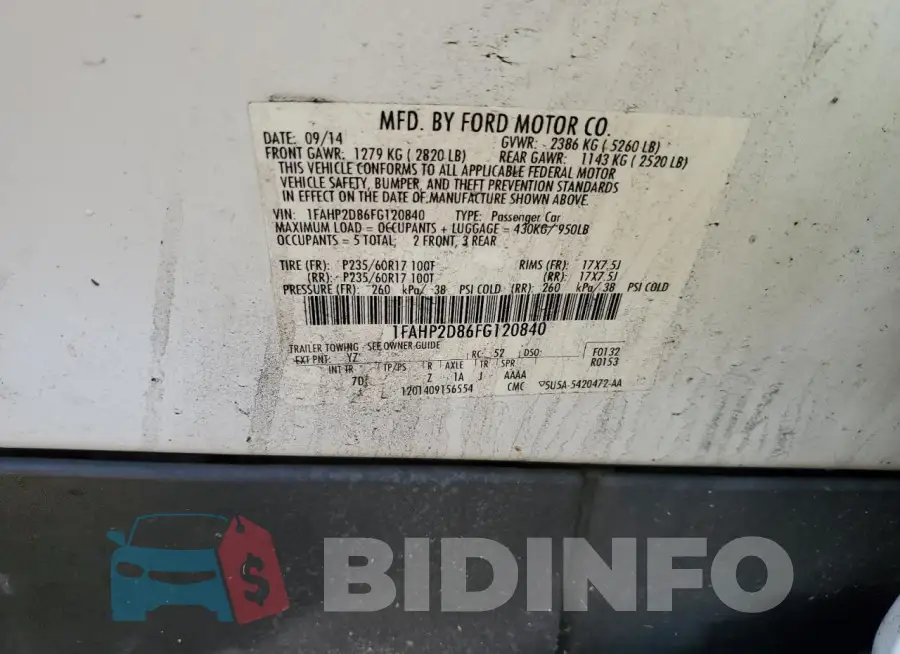 1FAHP2D86FG120840 Photo# 12