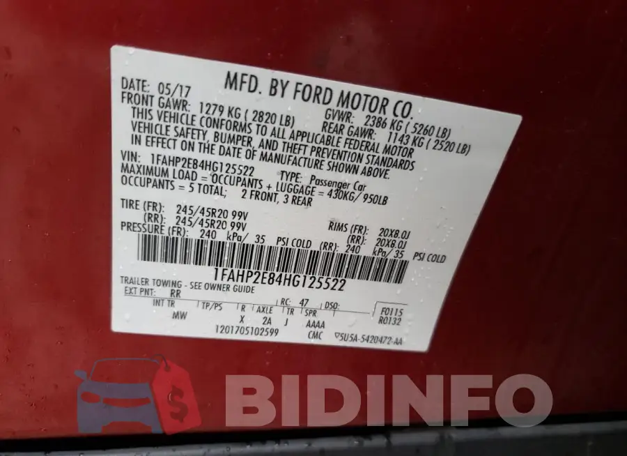 1FAHP2E84HG125522 Photo# 12