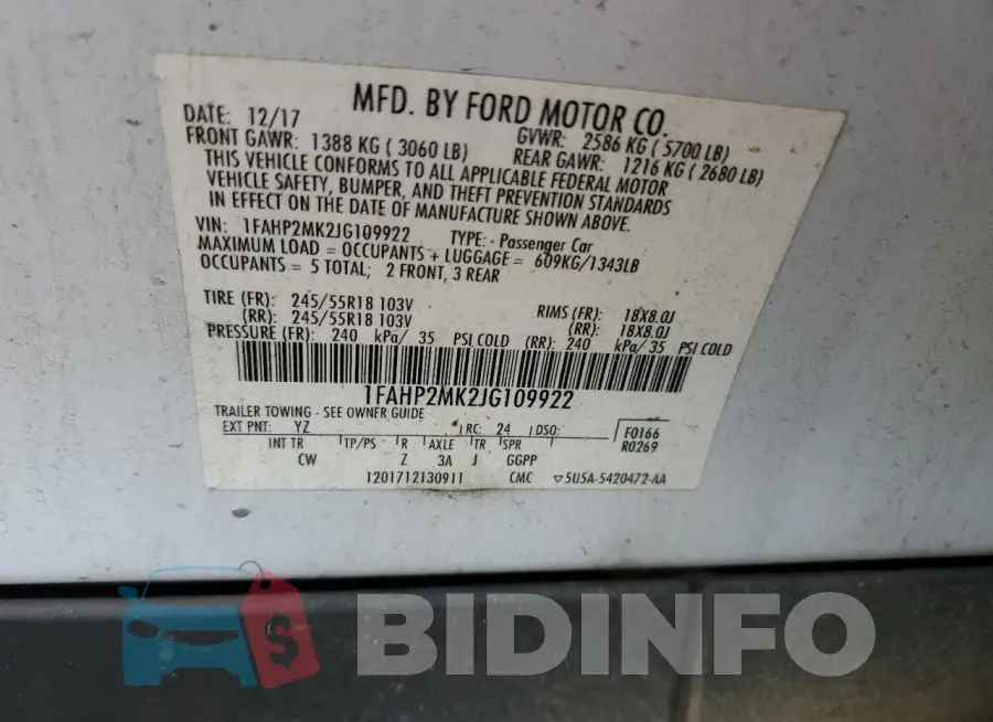 1FAHP2MK2JG109922 Photo# 12