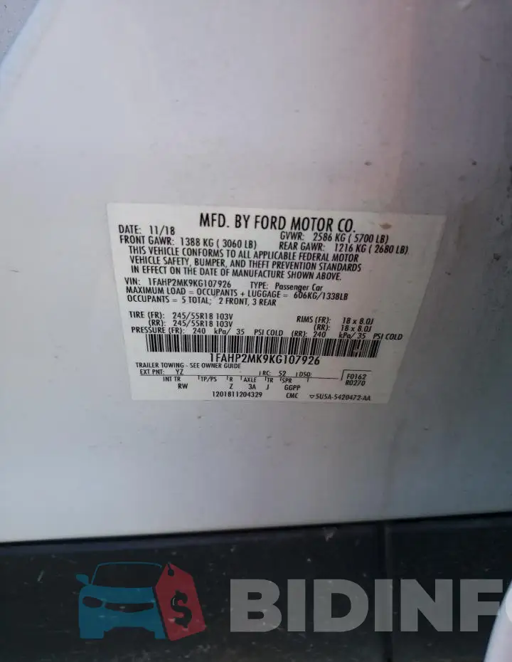 1FAHP2MK9KG107926 Photo# 12