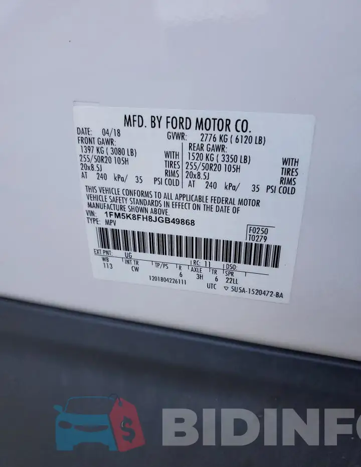 1FM5K8FH8JGB49868 Photo# 14