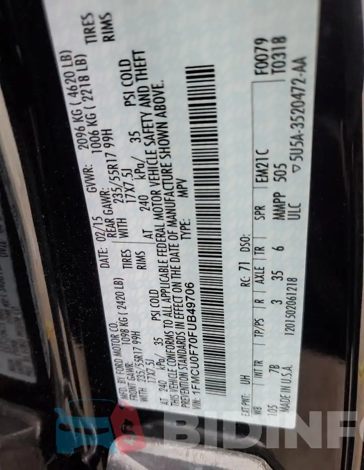 1FMCU0F70FUB49706 Photo# 13